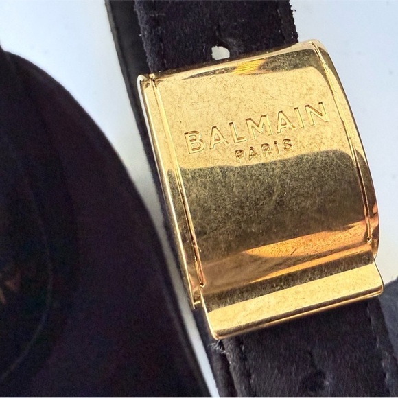 Balmain Uma Chain High Heel Sandals in Black Suede w/ Gold 38.5 - Picture 13 of 16